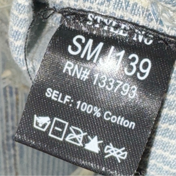 Vici Denim Blue Stripe Distressed Jean Jacket Sz Small Grunge Thrashed skater - Picture 8 of 8